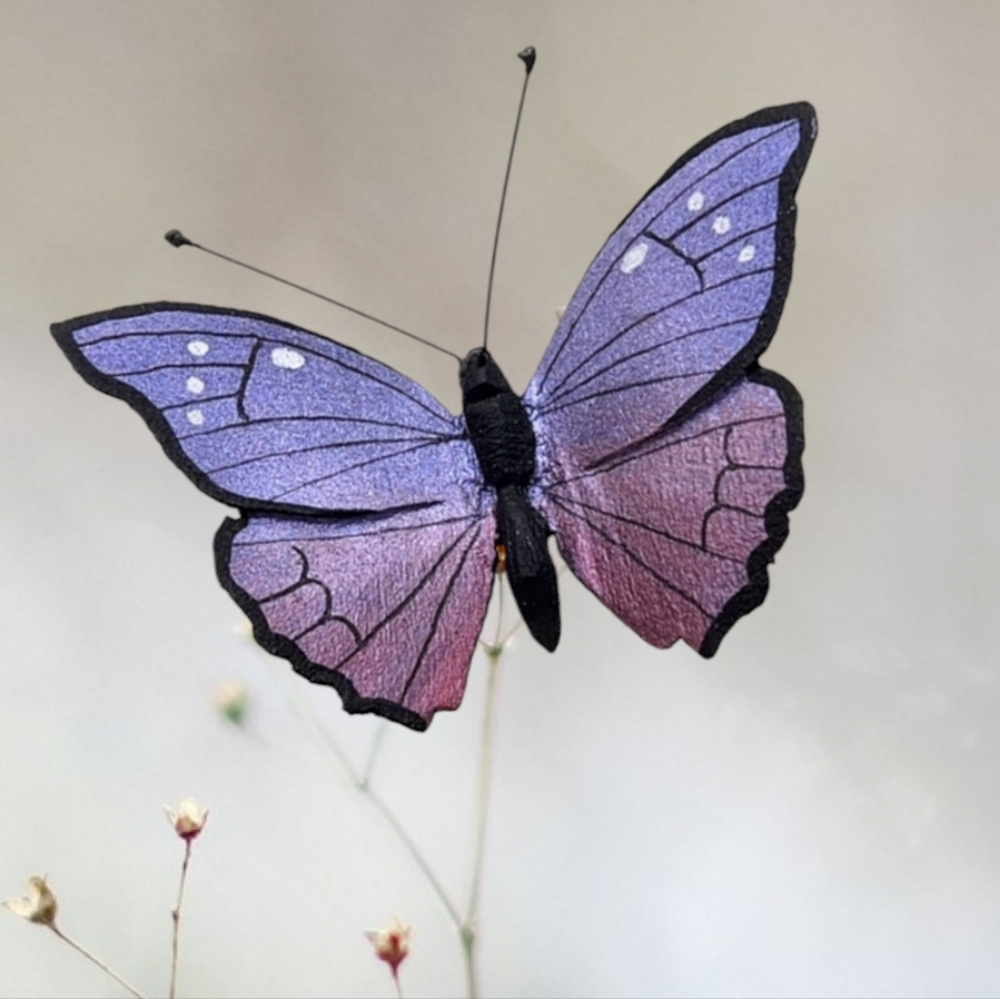 Metallic Purple Pink Ombré Artist Signed Wooden Butterfly, Handmade, Beautiful